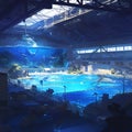 Stunning Abandoned Swimming Pool Underneath a Whale Tank Royalty Free Stock Photo