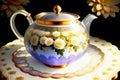 discover the beauty of this exquisite ceramic teapot on the plate, adorned with a captivating chrysanthemum flower pattern