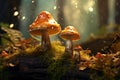 Enchanting Fungi: A Tale of Two Mushrooms in the Forest Royalty Free Stock Photo