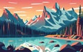 a mountain lake surrounded by towering peaks and rocky shores. Illustration, Generative Ai