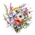 beautiful watercolor wildflowers bouquet with multiple flowersWatercolor for decoration Royalty Free Stock Photo