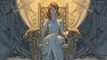 Young Woman on Throne: Ethereal Geometry and Fine Art Nouveau Inspired Portrait, Generative AI Royalty Free Stock Photo