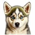 Siberian Husky Puppy Dog Portrait: Lifelike Canine Art for Dog Lovers.