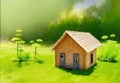 Discover the Charm of Sustainable Miniature Wooden Houses amidst Lush Spring Greenery.