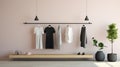 A chic clothing boutique with a simple plain wall mockup Blank wall
