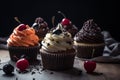 Deliciously Irresistible AI-Generated Cupcakes: High-Quality Images for Coffee Shops, Desserts, and Cake Shops Royalty Free Stock Photo