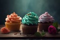 Deliciously Irresistible AI-Generated Cupcakes: High-Quality Images for Coffee Shops, Desserts, and Cake Shops Royalty Free Stock Photo