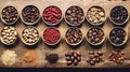 diverse world of coffee roasts with an assortment of beans laid out on a rustic wooden table Royalty Free Stock Photo