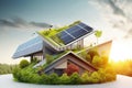 House with solar panels on the roof. Real estate concept. Ai generative