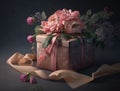 Wrapped in Love: Exquisite Pink Gift with Floral Touch - Generative AI