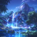 Magical Falls - Fantasy Landscape, 95 characters Royalty Free Stock Photo