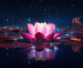 Mystical Lotus Bloom with Starry Radiance on Tranquil Waters (AI Generated)