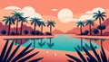 A desert oasis with a crystal-clear lake surrounded by palm trees.Landscape background, Palm Trees, Generative Ai. Royalty Free Stock Photo