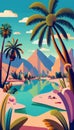 A desert oasis with a crystal-clear lake surrounded by palm trees.Landscape background, Palm Trees, Generative Ai. Royalty Free Stock Photo