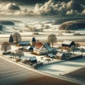 Winter Wonderland: Charming Countryside Farmstead in a Snowy Landscape Royalty Free Stock Photo