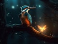 Kingfisher in a Starlit Forest