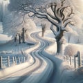 Winter Wonderland Country Road - Serene Snowy Landscape