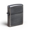 Close-Up of Shiny Chrome Metal Lighter, Isolated Transparent Background - Stylish Sleek Pocket-Sized Smoking and Outdoor Gear