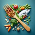 Healthy Food Symbol: Nutritious Elements Shaped as Dinner Fork Royalty Free Stock Photo