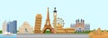 Discover Europe travel banner Vector. Main tourist attractions with Eiffel Tower, Pisa, Coliseum etc