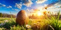 Discover the Farm Fresh Future A Rustic Landscape Featuring a Brown Egg with a QR Code Symbolizing Sustainable Royalty Free Stock Photo