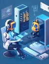 AI smart Chatbot robot working and chatting in computer with the future technology in work place ai assistant in customer support