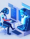 AI smart Chatbot robot working and chatting in computer with the future technology in work place ai assistant in customer support