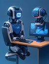 AI smart Chatbot robot working and chatting in computer with the future technology in work place ai assistant in customer support