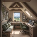 Cozy Attic Office with Stunning Views Royalty Free Stock Photo