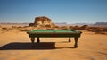 Desert Billiards: A Surreal Snooker Table Shines Amid the Arid Expanse