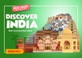 DIscover India travel banner. Trip to India design concept. India travel illustration. Travel promo banner. Vector India