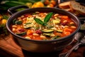 Italian Comfort: Minestrone - A Nourishing Vegetable Soup Infused with Beans, Pasta, and Savory Herbs