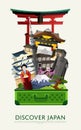 Discover Japan banner with famous attractions.