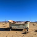 Desert Elegance: Distressed Bathtub Amidst the Arid Landscape
