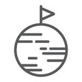 Discover line icon, space and astronomy, planet with flag sign, vector graphics, a linear pattern on a white background.