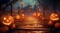 Halloween wall art - a path with pumpkins and a house in the background