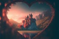 Heart-Shaped Fantasy Castle in Nature. Generative AI. Royalty Free Stock Photo
