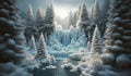 Enchanting Frozen Waterfall in Winter Wonderland. Frozen waterfall forest