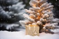 Festive Giftbox and Adorned Pine Tree.GenerativeAI.