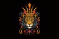 Regal Lion Wearing a Crown in red gold theme