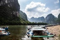 Guilin and Yangshuo Splendor: China\'s Limestone Karst Landscapes, bamboo boats Royalty Free Stock Photo