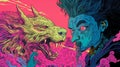 Demons within the Wolf: Japanese-Inspired Psychedelic Art with Powerful Symbolism, Generative AI