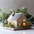 House with solar panels on a light background. Alternative energy source. Ai generative