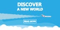 Discover a new world vector illustration background concept airplane. Business vacation travel banner. Global trip adventure Royalty Free Stock Photo