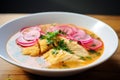 Encebollado: Hearty Ecuadorian Fish Soup with Yuca and Pickled Onion Royalty Free Stock Photo