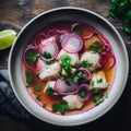 Encebollado: Hearty Ecuadorian Fish Soup with Yuca and Pickled Onion Royalty Free Stock Photo