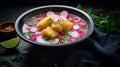 Encebollado: Hearty Ecuadorian Fish Soup with Yuca and Pickled Onion Royalty Free Stock Photo