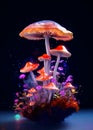 Island of Enchantment: Miniature Oasis of Purple and Golden-hued Mushrooms Royalty Free Stock Photo