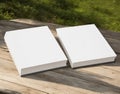 Discover the Serenity of Two White Books with Textured Hardcover in an Outdoor Mockup.