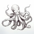 Blind Contour Octopus Full Body Art On White Isolated Background